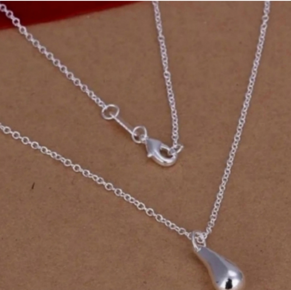 925 Sterling Silver Plated Waterdrop Jewelry Set Bracelet Necklace Earrings - Picture 6 of 14
